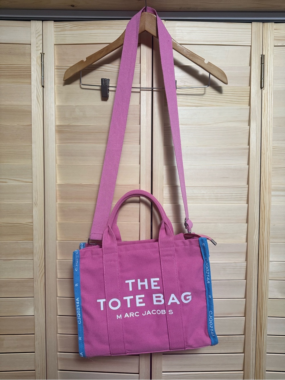 Marc Jacobs Pink Canvas Tote with Blue Trim and White Logo